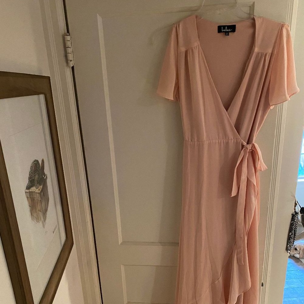 Lulu's Light Pink Maxi Wrap Dress With Flutter Sleeves